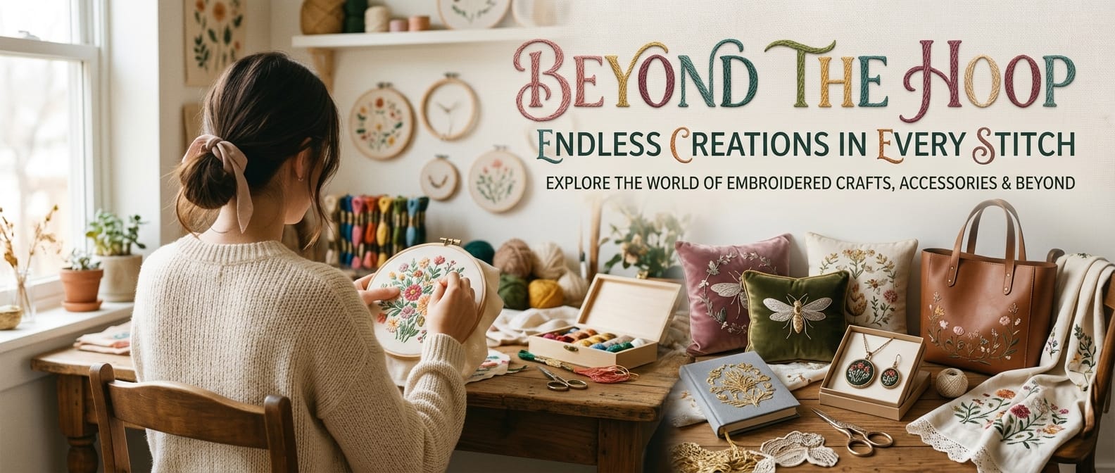 The Thread Storage homepage banner featuring colorful embroidery threads and creative design materials.